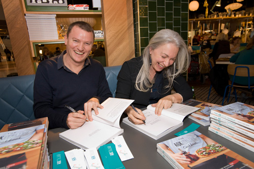 Theo Randall and Carla Capalbo signing books at the ASK Italian restaurant, Bluewater. Photograph: Tony Buckingham