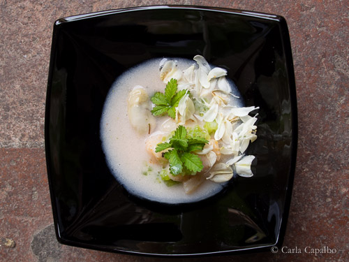 Emilo MacÃ¬asâ€™ Peruvian ceviche, of oysters, scallops and Nopal cactus, cooked in Faenza