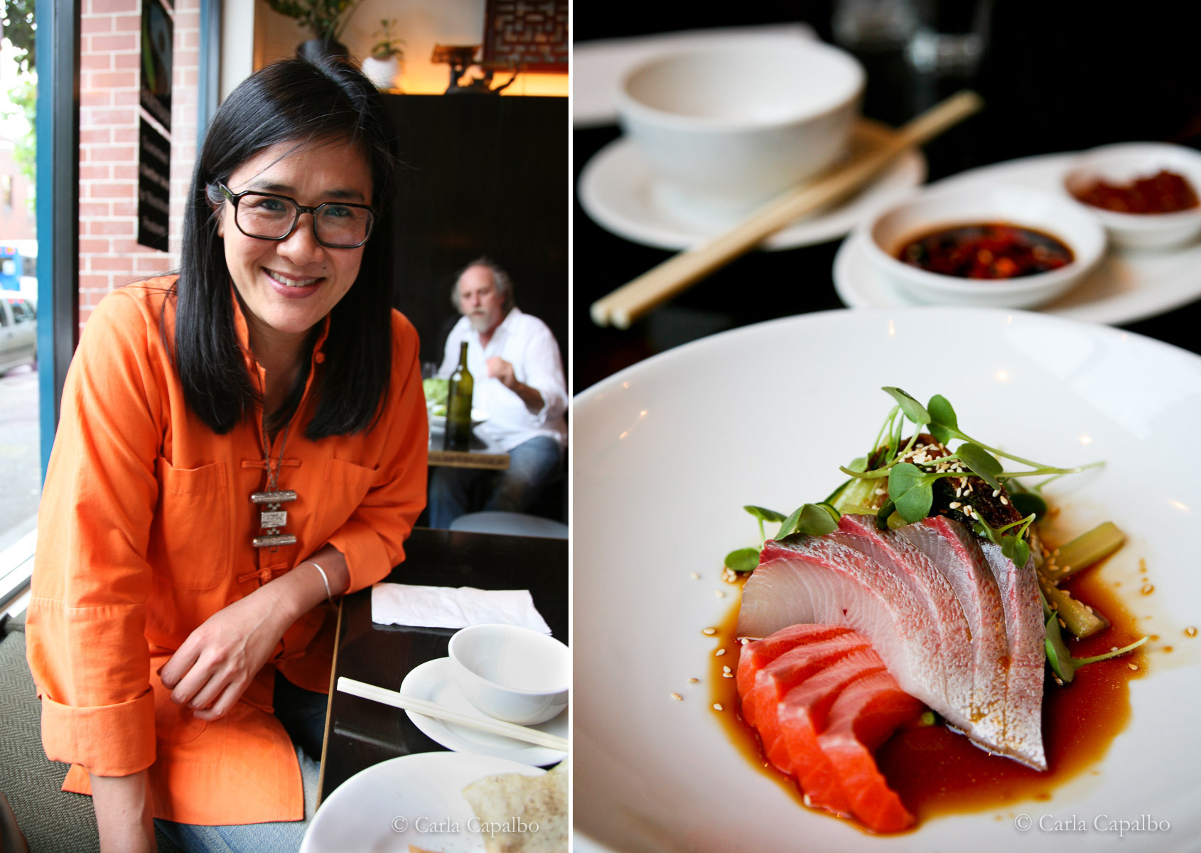 Kylie Kwong in her restaurant, Sydney · Kylie Kwong dish