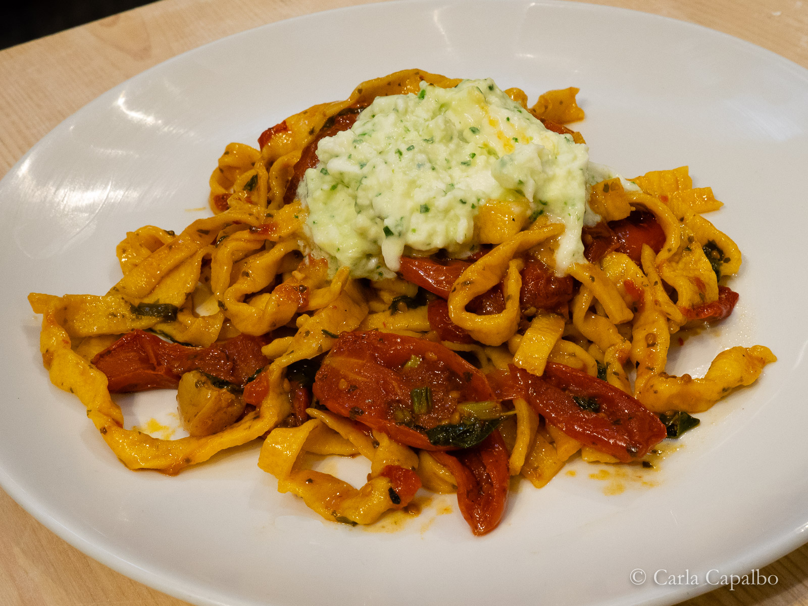 Chef Aldo Zilli's pasta alla chitarra with roasted tomatoes and stracciatella 